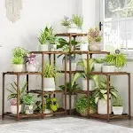 Bamworld Plant Stand Indoor Outdoor 5-Tier Corner Plant Shelf 11 Potted Flower Shelves Wooden Plant Stands Garden Wood Plant Holder Rack for