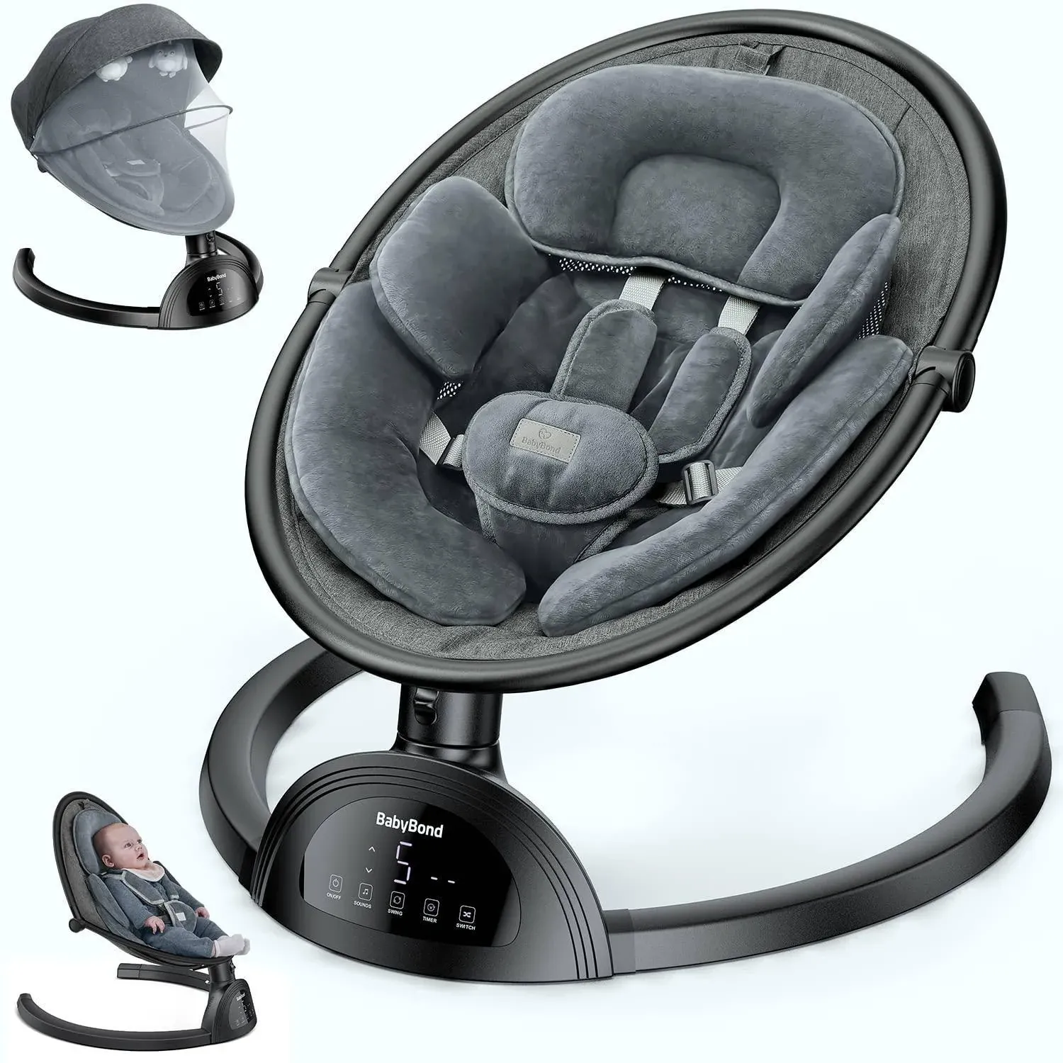 Baby Swings for Infants, Bluetooth Infant Swing with Music Speaker with 3 Seat P