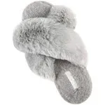 HALLUCI Women's Cross Band Soft Plush Fleece House Indoor or Outdoor Slippers