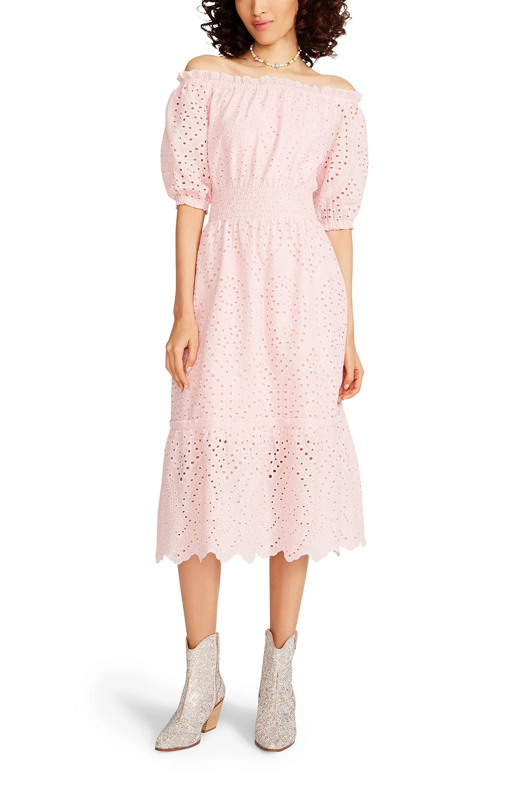 Betsey Johnson Women's Eyelet Off The Shoulder Midi Dress