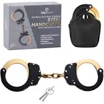 TacStealth Handcuffs with Two Keys & Handcuffs Case| Heavy Duty Black and Gold Steal Professional Grade | Bend/Break Free Secure Handcuffs