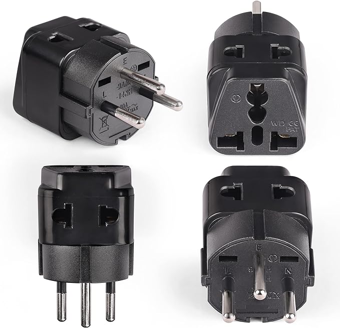 OREI 2 in 1 USA to Israel Travel Adapter Plug Type H - 4 Pack Black