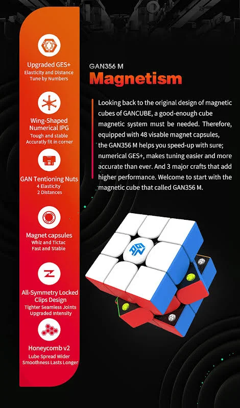 CuberShop GaN 356 M Magnetic Speed Cube Standard, Gans 3x3 Stickerless Magnetic Cube, Smooth & Fast 3 by 3 Lite Flagship Perf