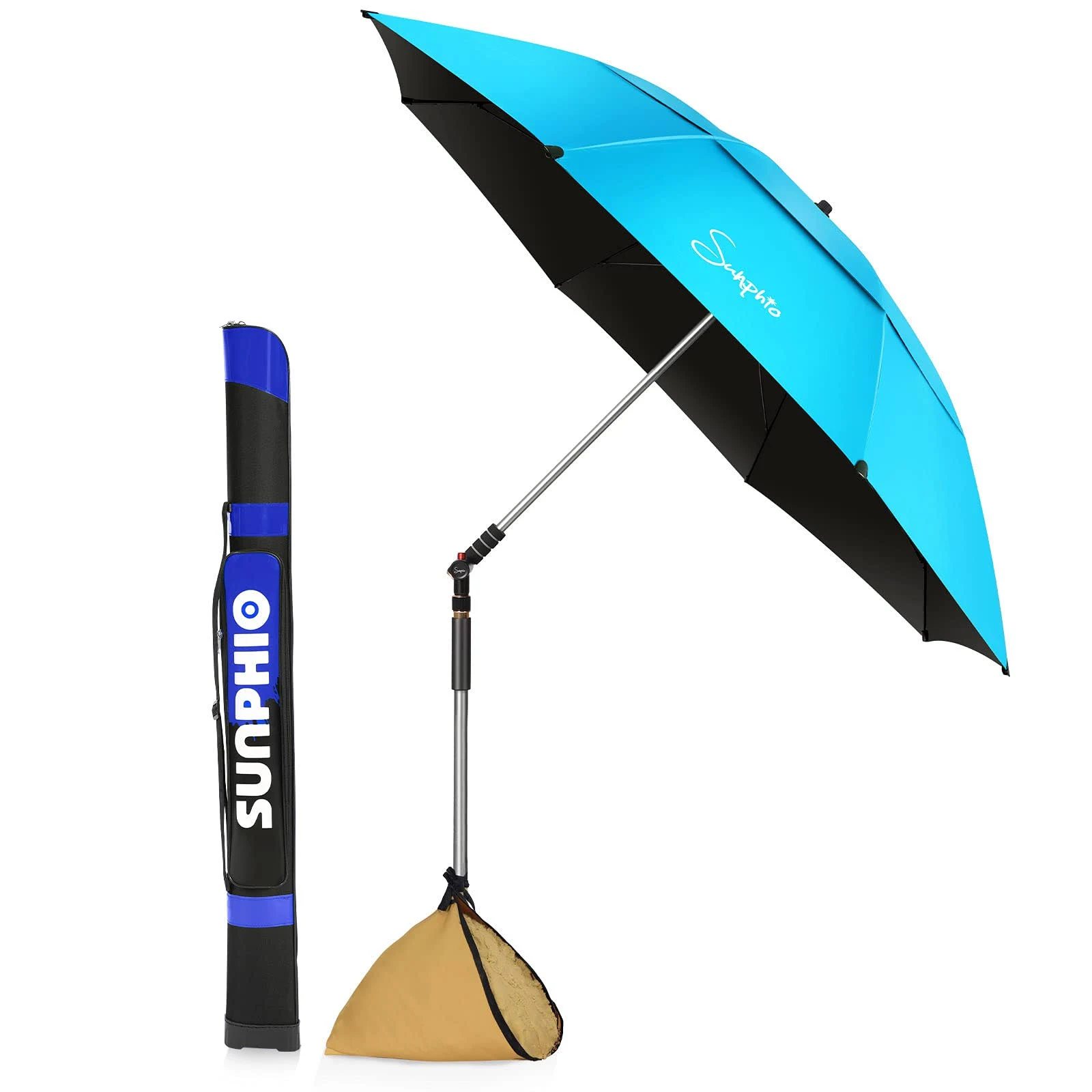 Beach Umbrella with Sand Anchor, Heavy Duty, High Wind Resistant, Portable and Large Windproof Beach Umbrellas with Sand Bags for Travel, Best Sun Protection UV