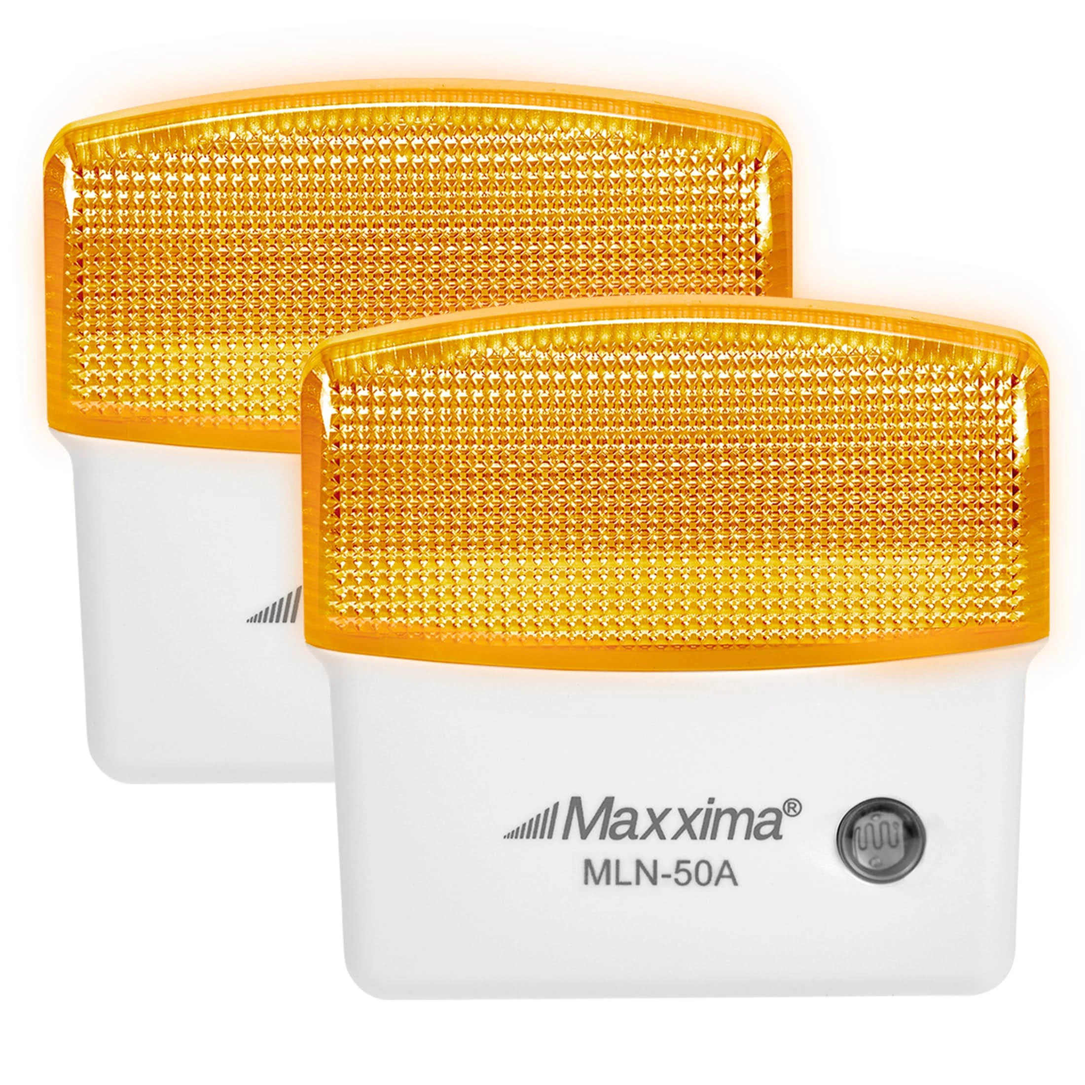 Maxxima LED Night Light with Dusk to Dawn Sensor - Featuring 25 Lumens, Plug In, Ideal for Bedrooms, Bathrooms, Basements, Hallways, and Senior Living, Amber Light - 2 Pack