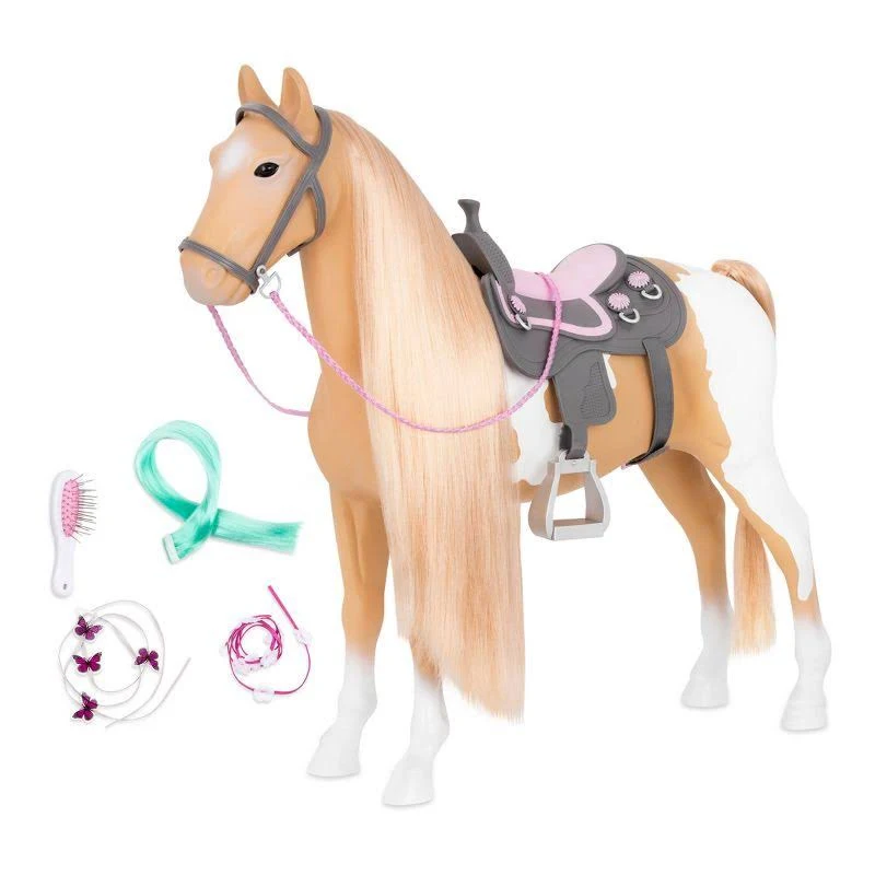 🐴 Our Generation 20&#034; Palomino Paint Hair Horse Set for 18&#034; Dolls🆕Distres<wbr/>sed📦