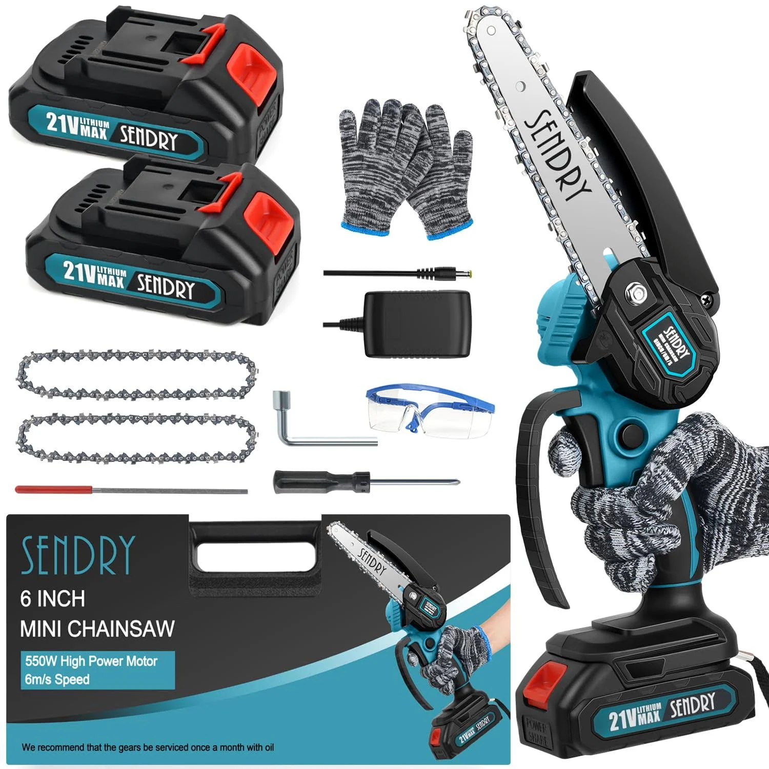 SENDRY Mini Chainsaw 6-Inch, Powerful Cordless Rechargeable Handheld Small El...