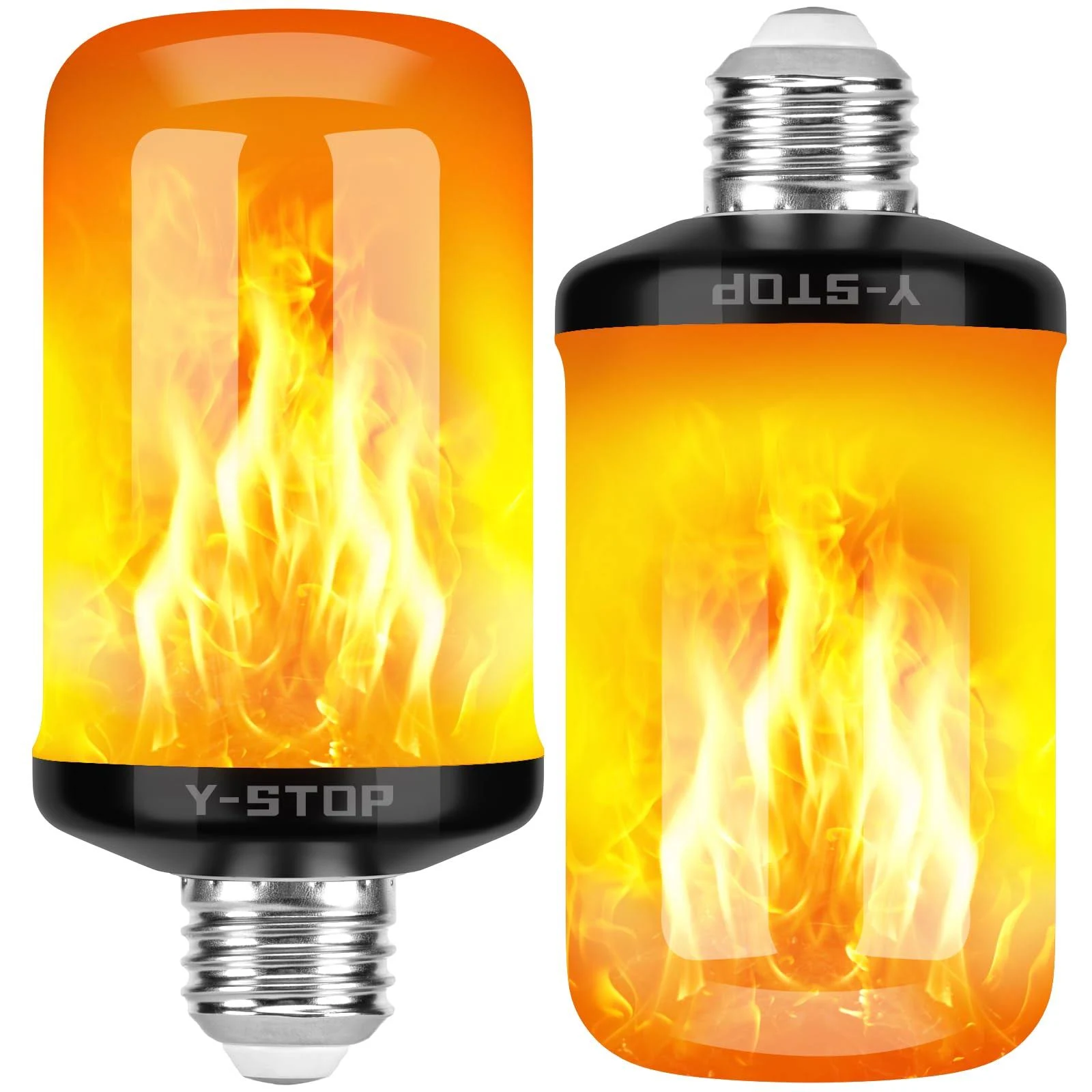 Y- Stop LED Flame Effect Fire Light Bulb - Upgraded 4 Modes Flickering Fire Halloween Decorations Lights - E26 Base Flame Bulb with Upside Down