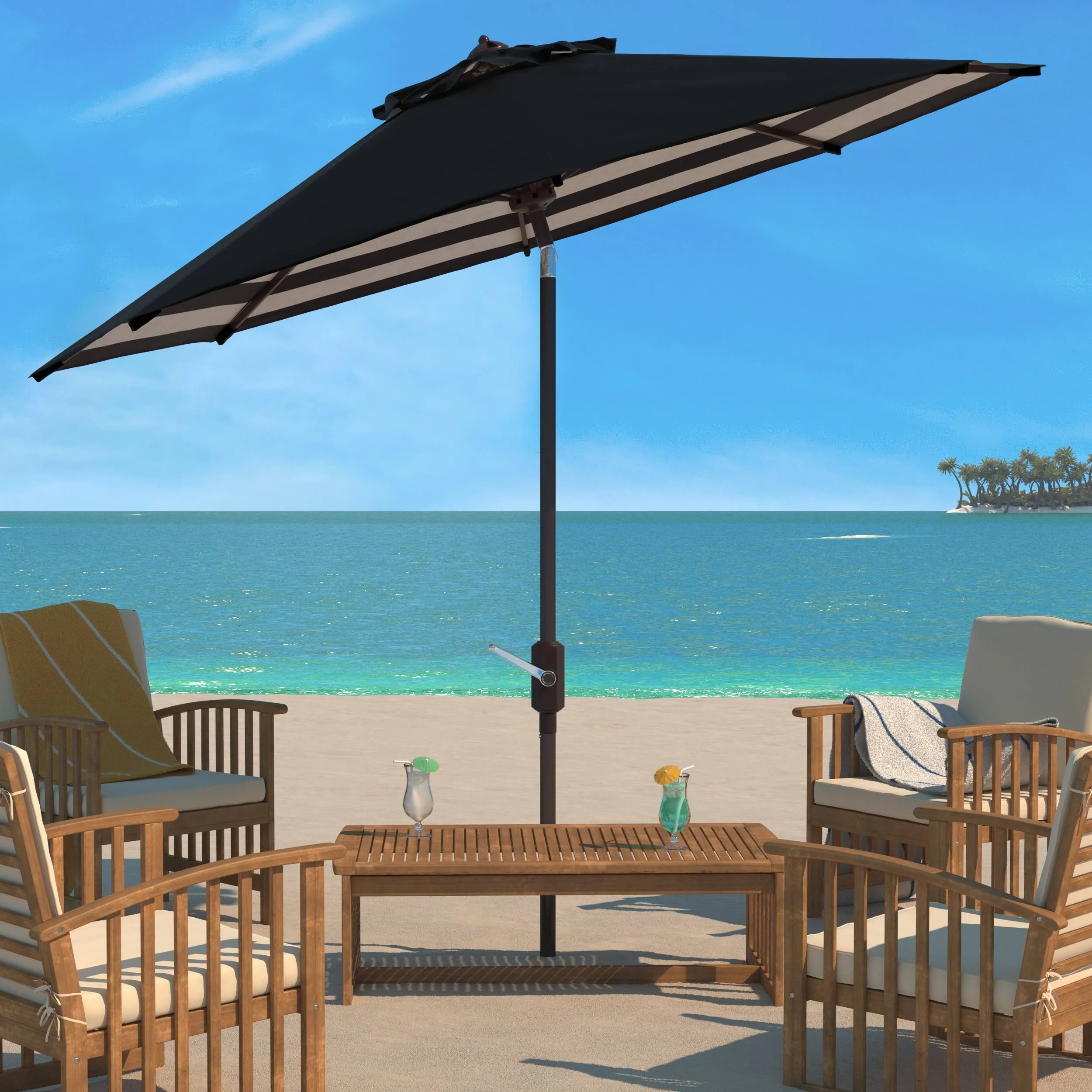 Athens Inside Out Striped 9Ft Crank Outdoor Auto Tilt Patio Outdoor Umbrella  - Safavieh