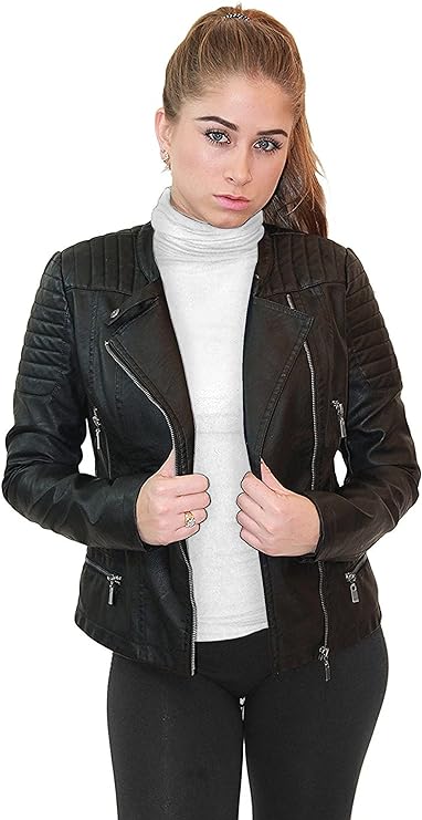 Olivia Miller Womens Faux Leather Zip Up Moto Biker Jacket, Jk5207sx-black-1x ...