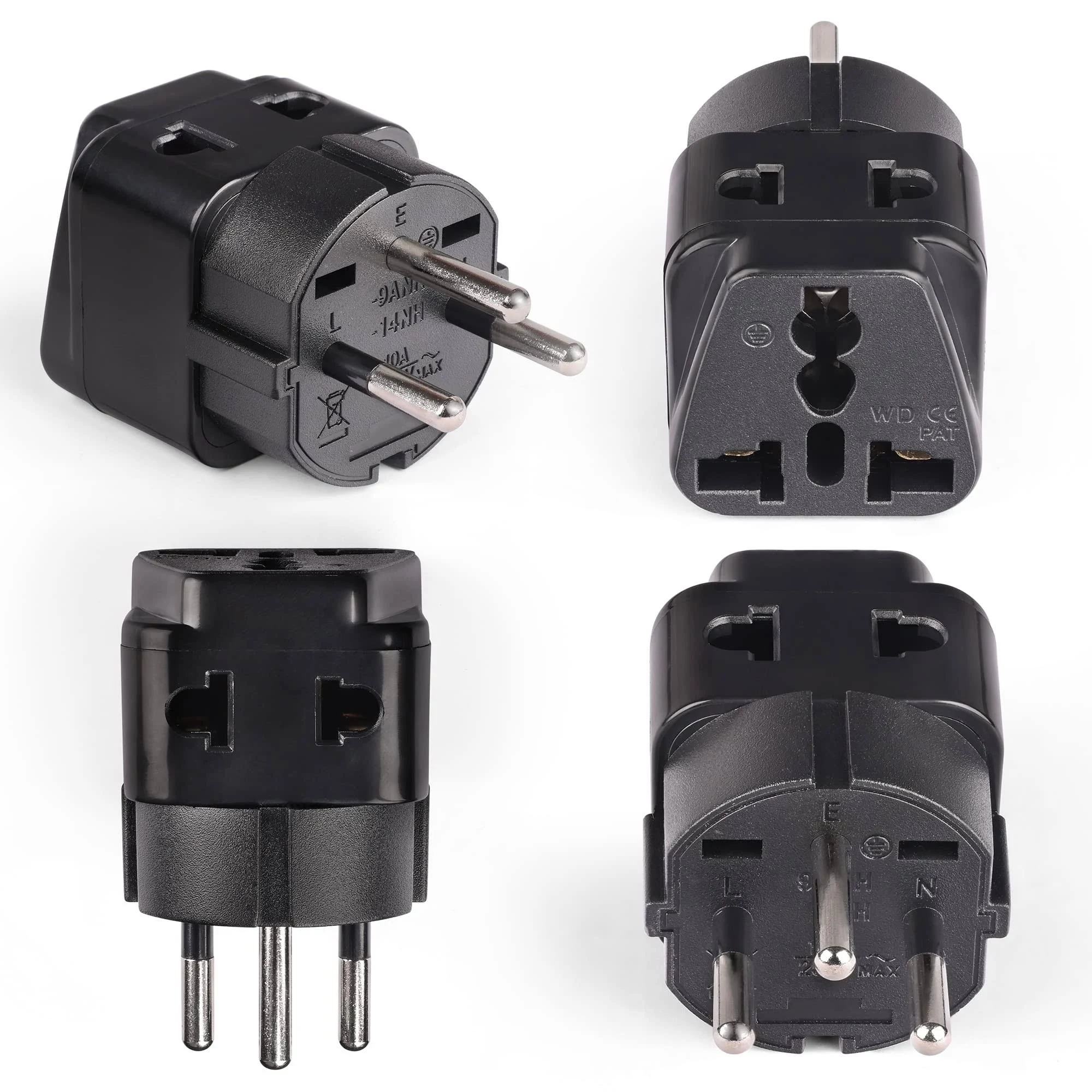 OREI 2 in 1 USA to Israel Travel Adapter Plug Type H - 4 Pack Black