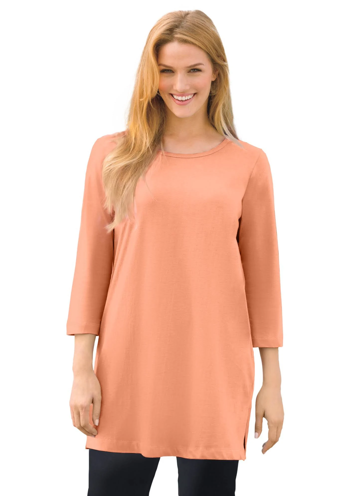 Plus Size Women's Perfect Three-Quarter-Sleeve Scoopneck Tunic by Woman Within in ...