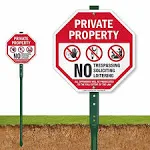 SmartSign 10 x 10 inch “Private Property - No Trespassing, No Soliciting, Offenders Prosecuted” Octagon Yard Sign with 3 foot Stake, 40 mil Laminated Rustproof Aluminum, Red, Black and White, Set of 1SmartSign 10 x 10 inch “Private Property - No Trespass