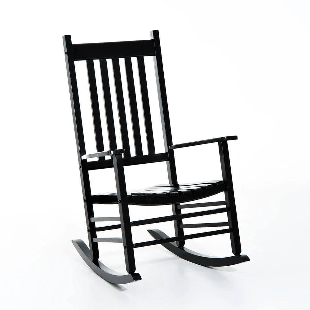 Outsunny Wood Rocking Chair Rocker with Slatted Back, Balck