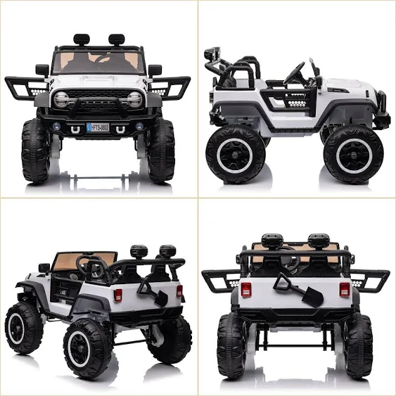 24V 2 Seater Kids Ride On Car Truck with 20" Extra Wide Seat, 4WD/2WD Switchable Kids Electric Vehicle with Remote Control, 4 Powerful Engines, Soft Brake, Music, Suspension, LED Light (Black)