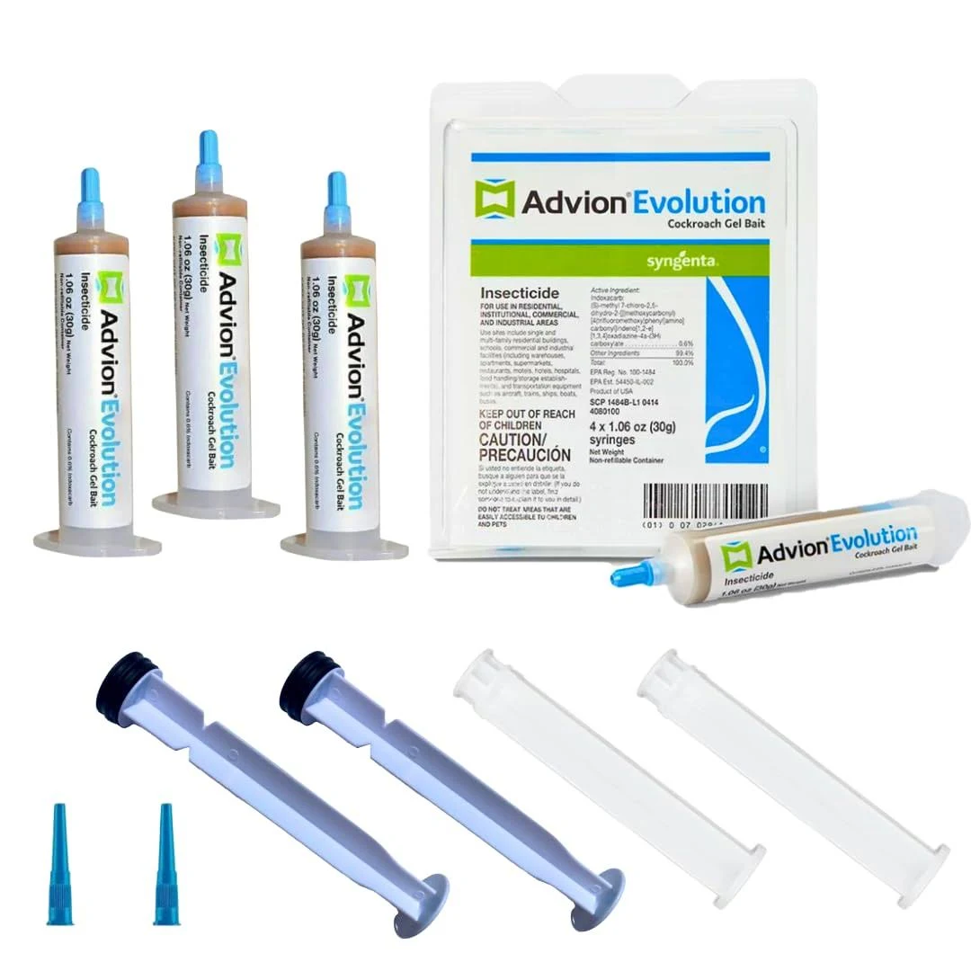 Advion Evolution Cockroach Gel Bait, 4 Tubes x 30-Grams, 1 Plunger and 2 Application Tips, Formulated with Indoxacarb, Enhanced Formulation, Ready-to-Use Roach Killer for Indoor and Outdoor Use