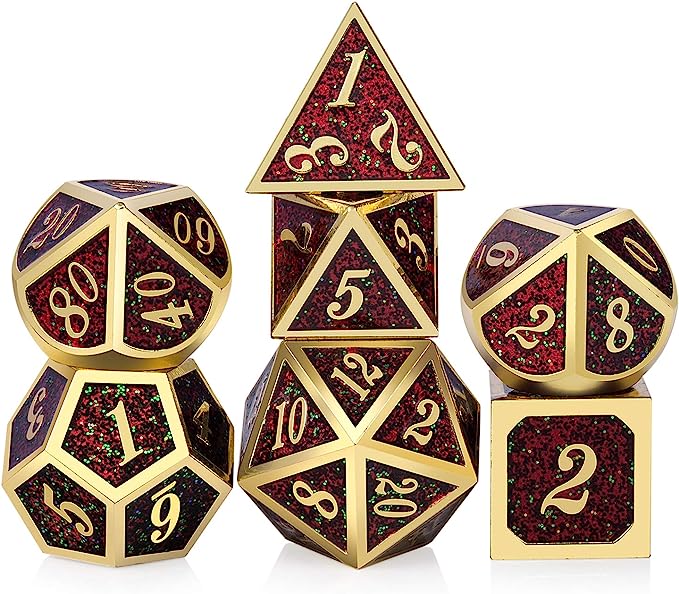 Metal Set (7) For-Dungeons &amp; Dragons RPG Cthulhu Polyhedral Colour mixing Dice