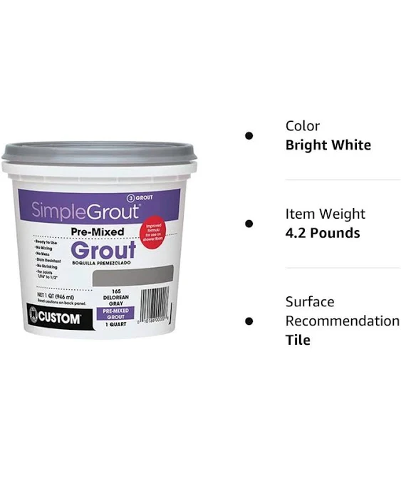 Custom Pmg381qt Simplegrout Pre-Mixed Grout, Bright White, 1 qt