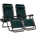 Best Choice Products Set of 2 Adjustable Zero Gravity Lounge Chair Recliners for Patio w/ Cup Holders - Forest Green