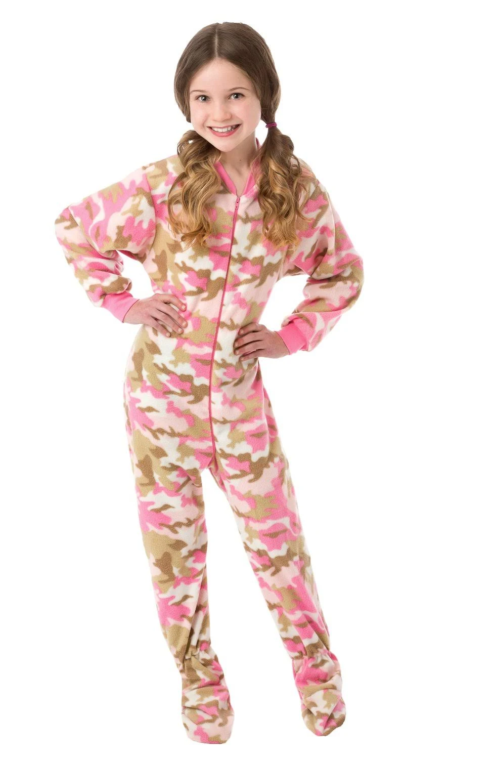 Big Feet Pajama Co. Girls' Camo Fleece Footed Pajamas