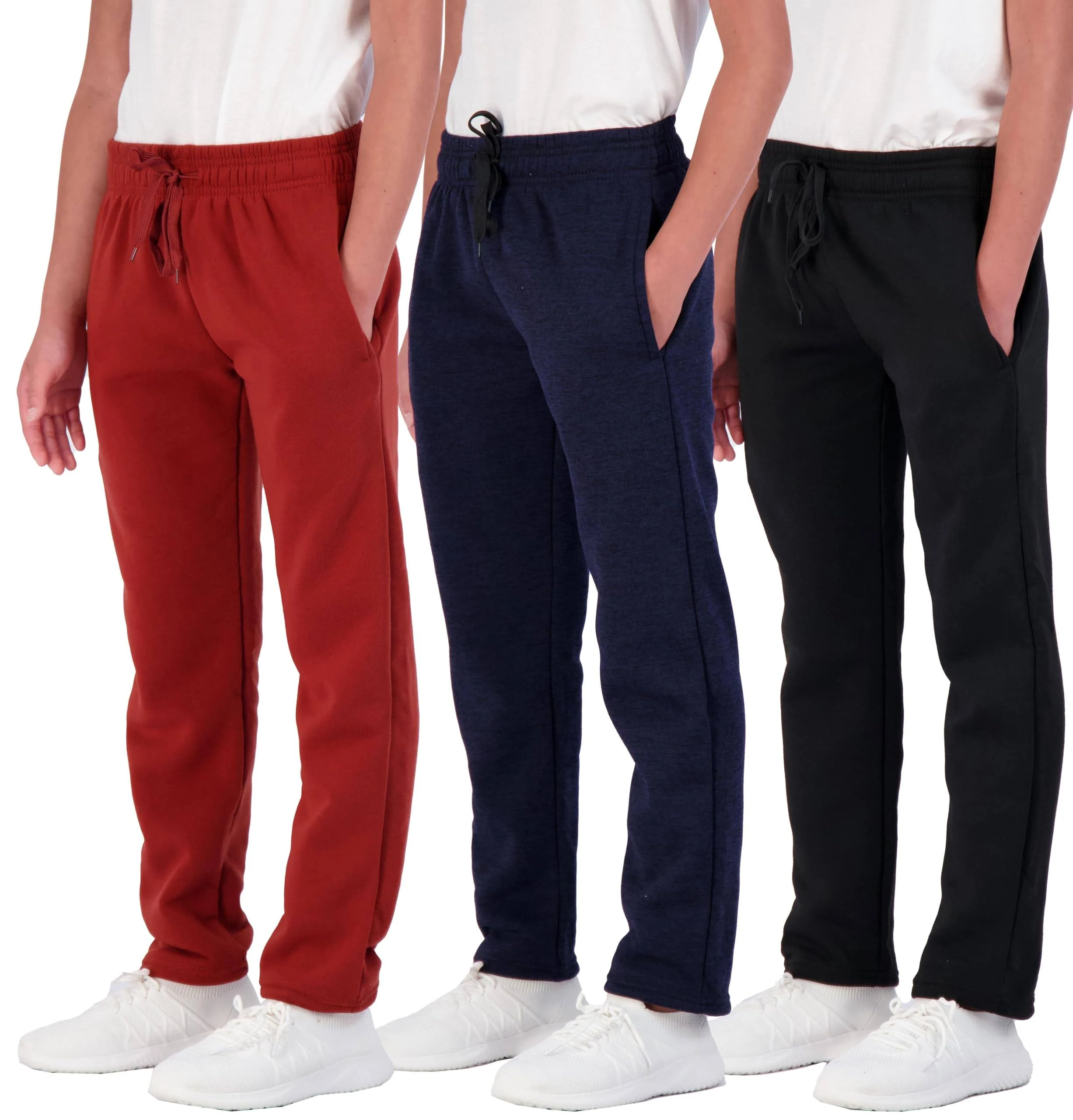 Real Essentials 3 Pack: Boys' Tech Fleece Open Bottom Sweatpants with Pockets