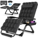 Suteck Oversized Zero Gravity Chair,33In XXL Lounge Chair w/Removable Cushion&Headrest, Reclining Camping Chair w/Upgraded Lock and Footrest, Reclining Patio Chairs Recliner for Indoor Outdoor,500LBS