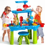 TEMI Kids Sand Water Table for Toddlers, 3-Tier Sand and Water Play Table Toys for Toddlers Kids, Activity Sensory Tables Outside Beach Toys for Toddler Boys Girls Age 1-3 3-5