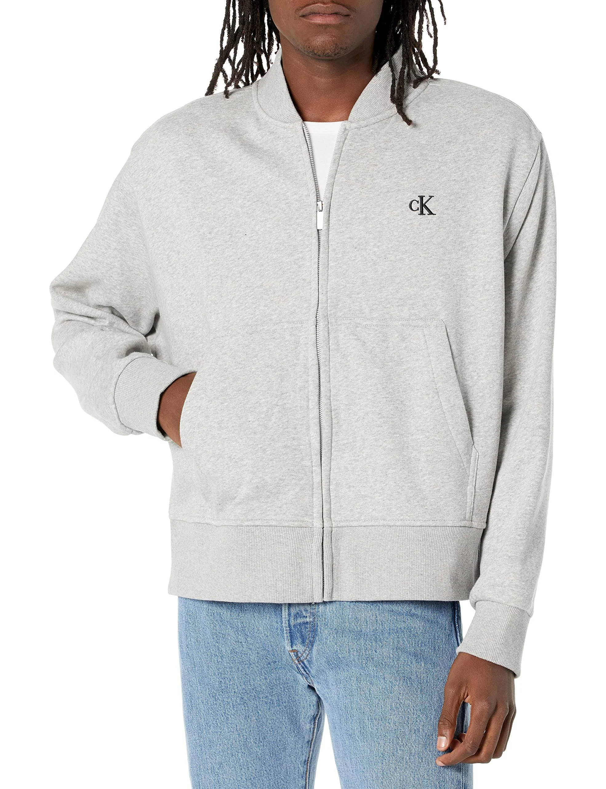 Calvin Klein Men's Relaxed Fit Archive Logo Fleece Bomber Jacket