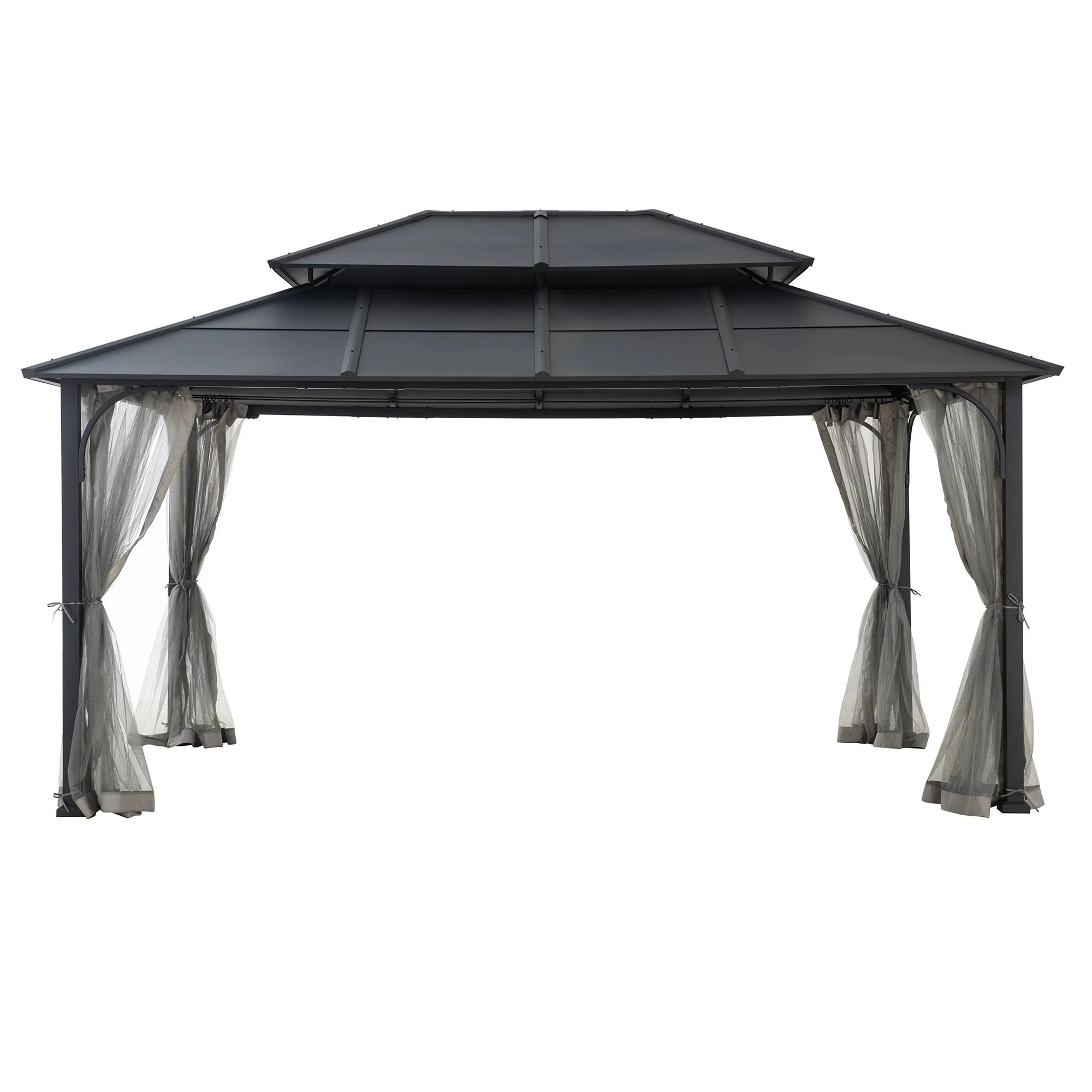 Sunjoy Black and Grey Steel Gazebo with 2-Tier Hip Roof Hardtop