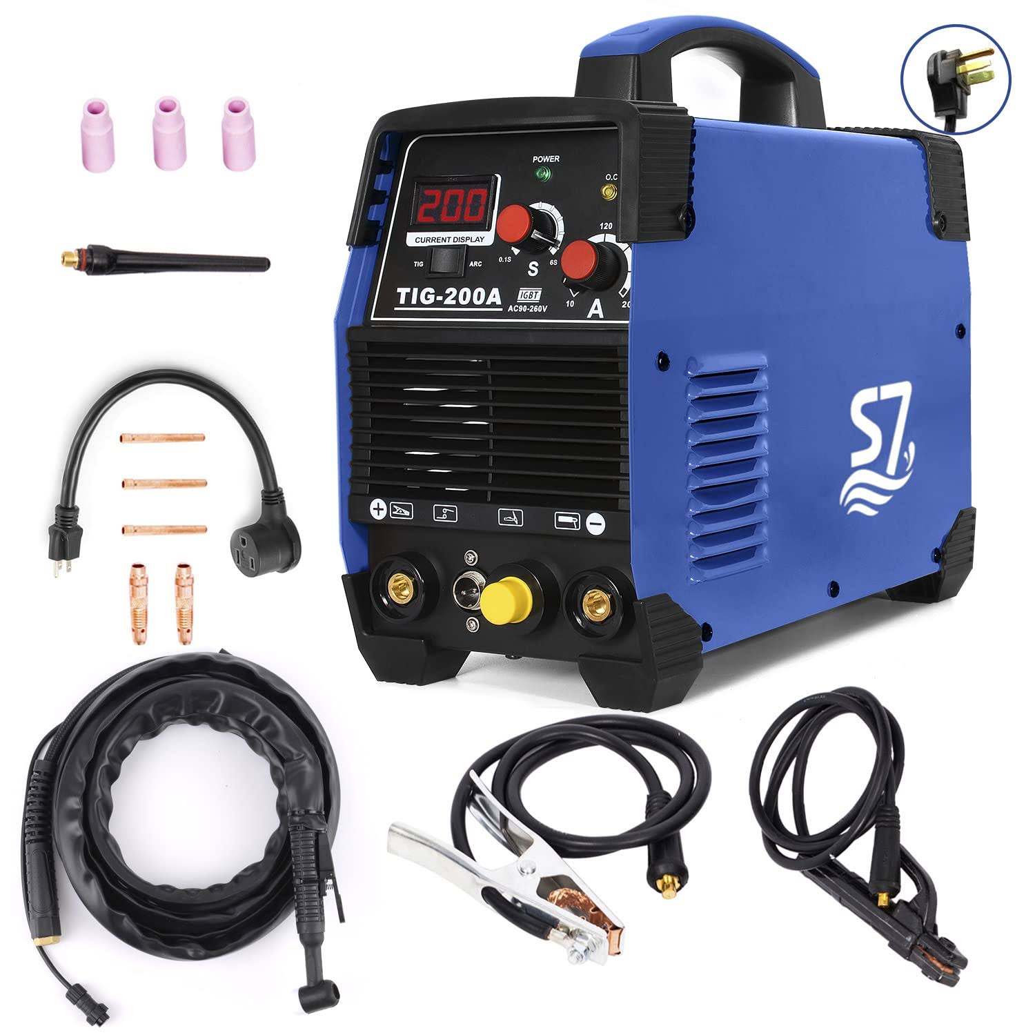 S7 TIG Welder, HF TIG/Stick/Arc TIG Welder,200 Amp 110 & 220V Dual Voltage TIG Welding Machine