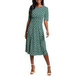 Women's London Times Printed Midi A-Line Dress, Size: 14, Green