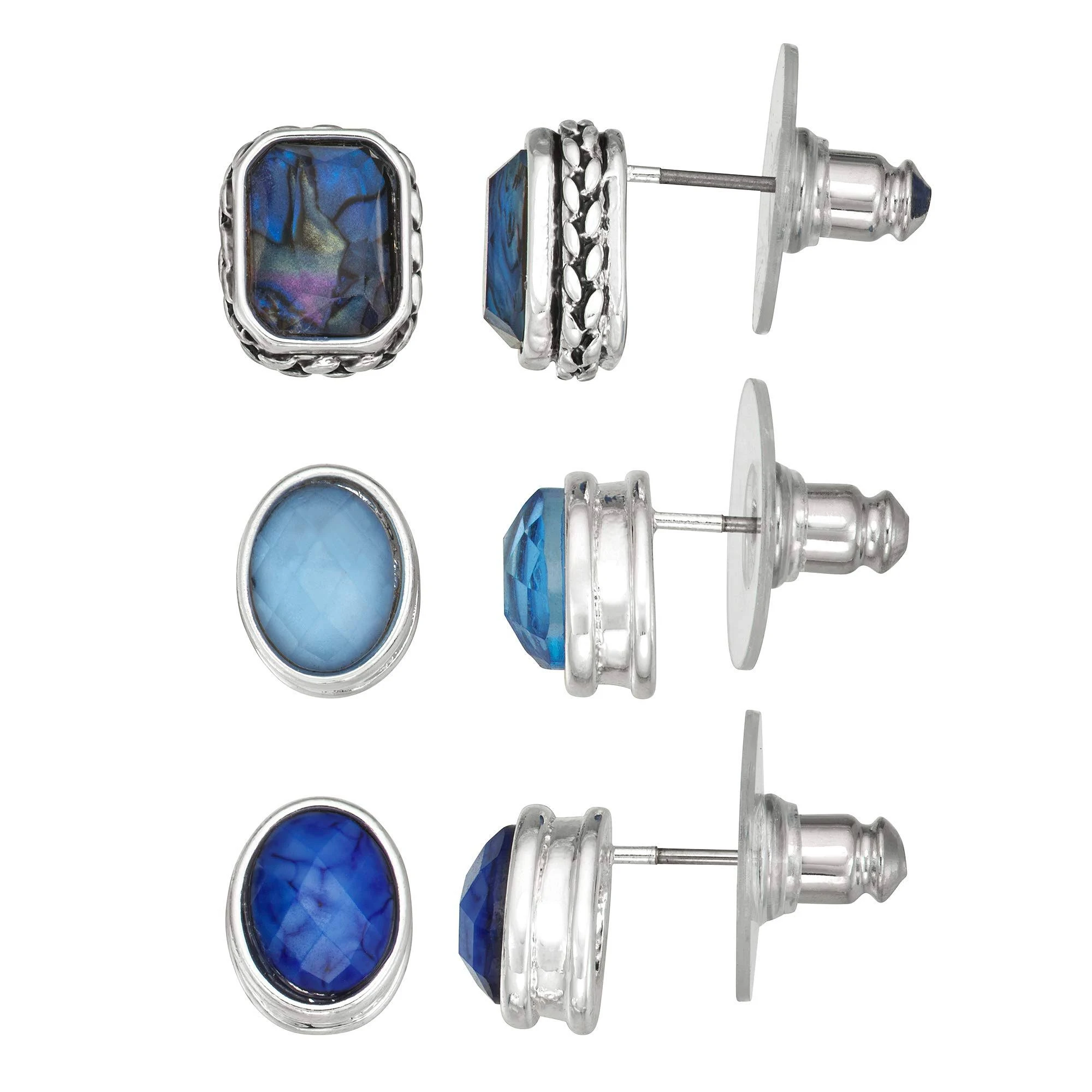 Napier Silver Tone Blue Multi Stud Trio Set Earrings