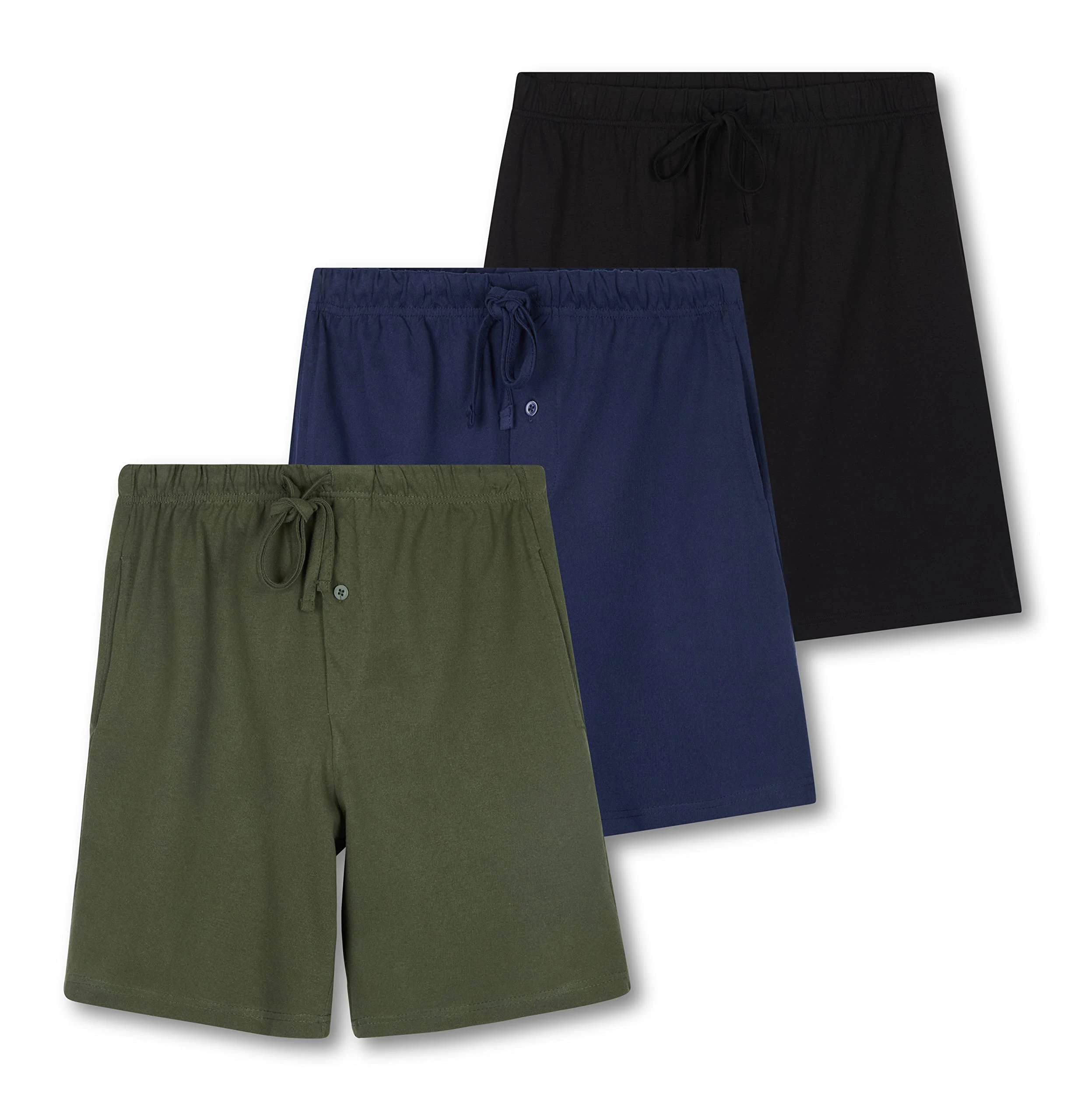 Real Essentials 3 Pack:Mens Cotton Ultra-Soft Knit Sleep Pajama Shorts & Lounge Wear (Available in Big & Tall)