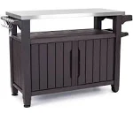 Keter Unity XL Outdoor Kitchen Rolling Bar Cart with Storage Cabinet, Brown