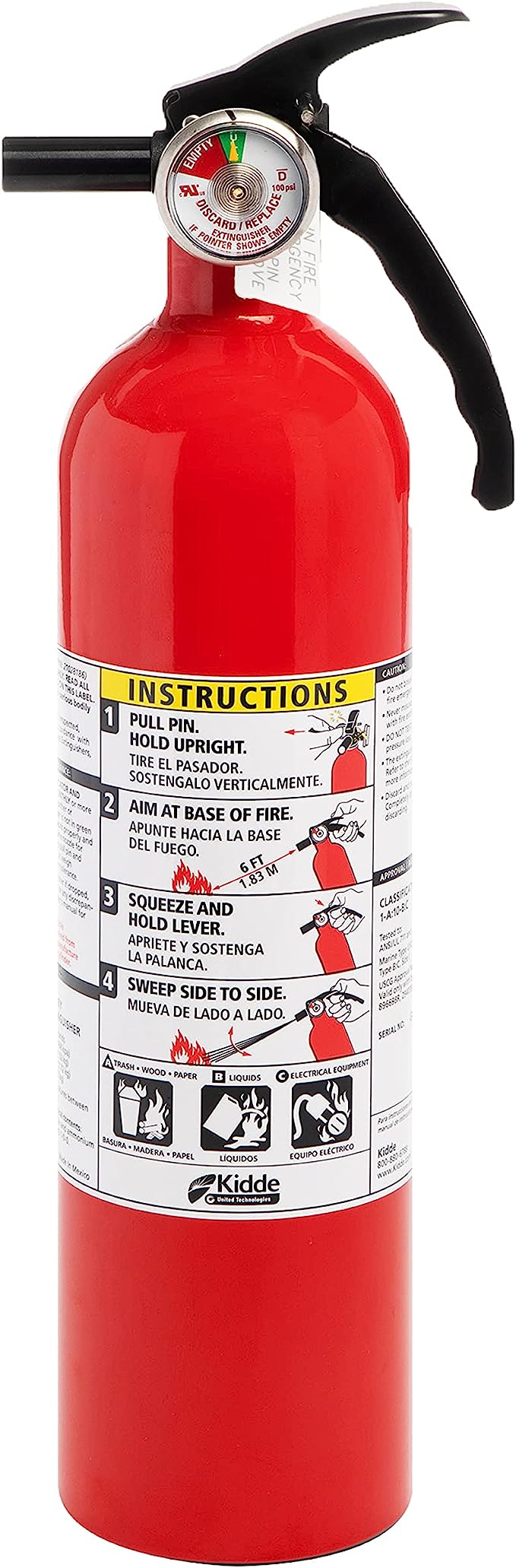 Basic Use Fire Extinguisher with Easy Mount Bracket & Strap, 1-A:10-B:C, Dry Chemical, One-Time Use