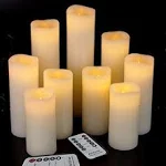 antizer Flameless Candles Led Candles Pack of 9 (H 4" 5" 6" 7" 8" 9" x D 2.2") Ivory Real Wax Battery Candles with Remote Timer