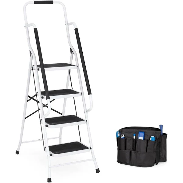 4 Step Ladder Tool Ladder Folding Portable Steel Frame Max 500 lbs Non