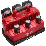 Milwaukee M12 and M18 12-Volt/18-Volt Lithium-Ion Multi-Voltage 6-Port Sequential Rapid Battery Charger (3 M12 and 3 M18 Ports)