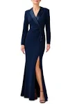 Satin Trim Crepe Tuxedo Gown In Midnight