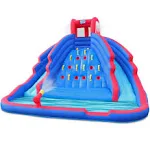 Sunny & Fun Deluxe Inflatable Water Slide Park - Heavy-Duty Nylon Bouncy Station for Outdoor Fun - Climbing Wall, Two Slides & Splash Pool