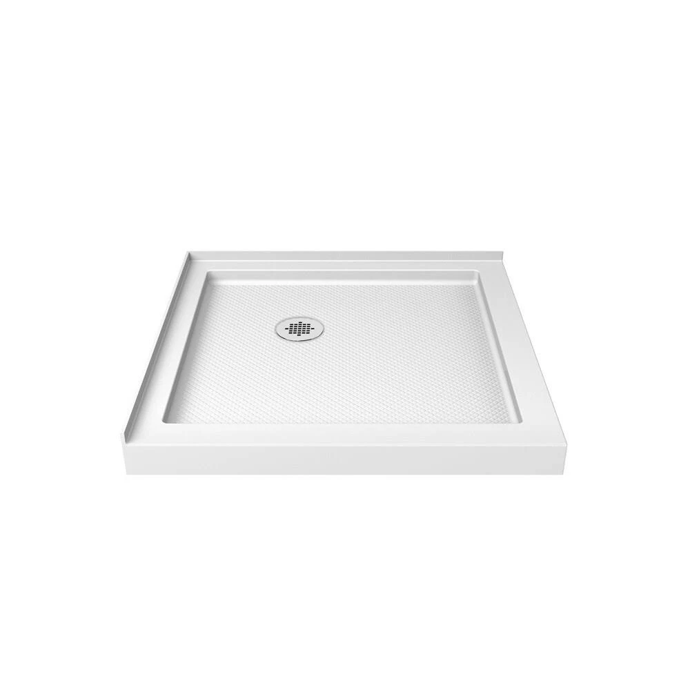 DreamLine DL-6295C-01 32"D x 32"W Slimline Double Threshold Corner Drain Base and Acrylic Backwall Kit - White