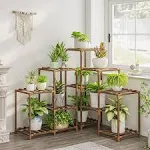 Bamworld Plant Stand Indoor Outdoor 5-Tier Corner Plant Shelf 11 Potted Flower Shelves Wooden Plant Stands Garden Wood Plant Holder Rack for