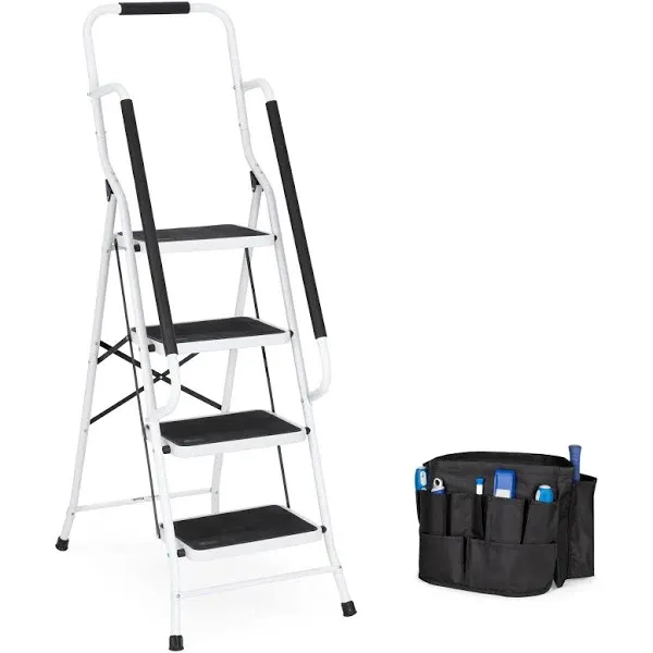 Best Choice Products 4-Step Portable Folding Anti-Slip Steel Safety Ladder with Handrails and Attachable Tool