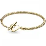 Ladies engraved bracelet with t-clasp, heart, gold