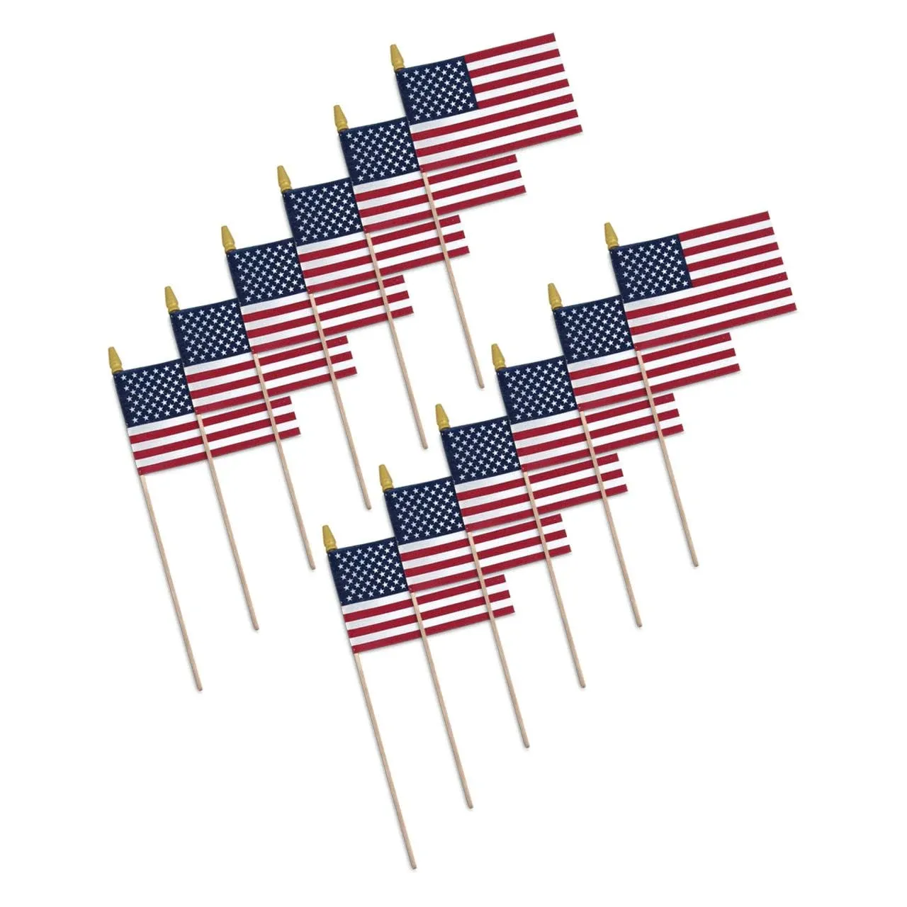 Super Tough 8&#034;x12&#034; Cotton US Stick Flag with 24&#034; Wood Stick and Spear Tip - 12 P