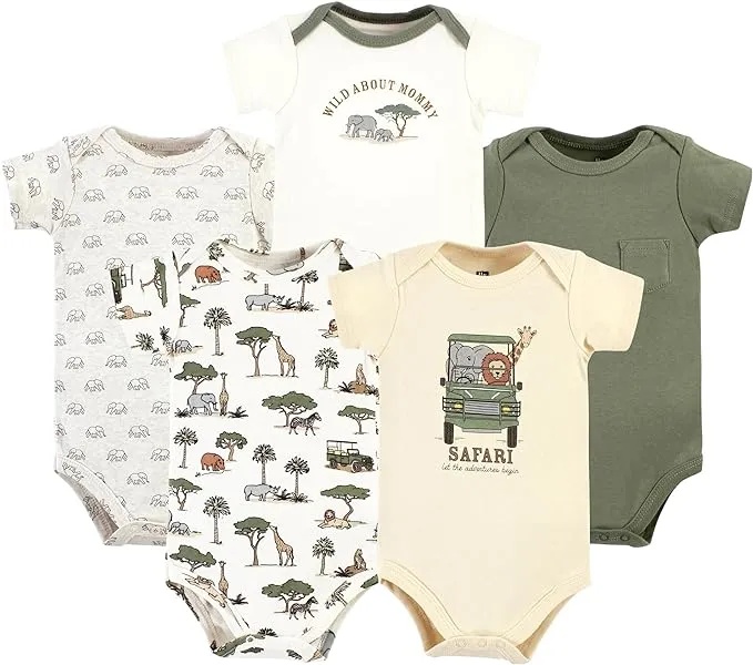 Hudson Baby 5-Pack Cotton Bodysuits, Going On Safari