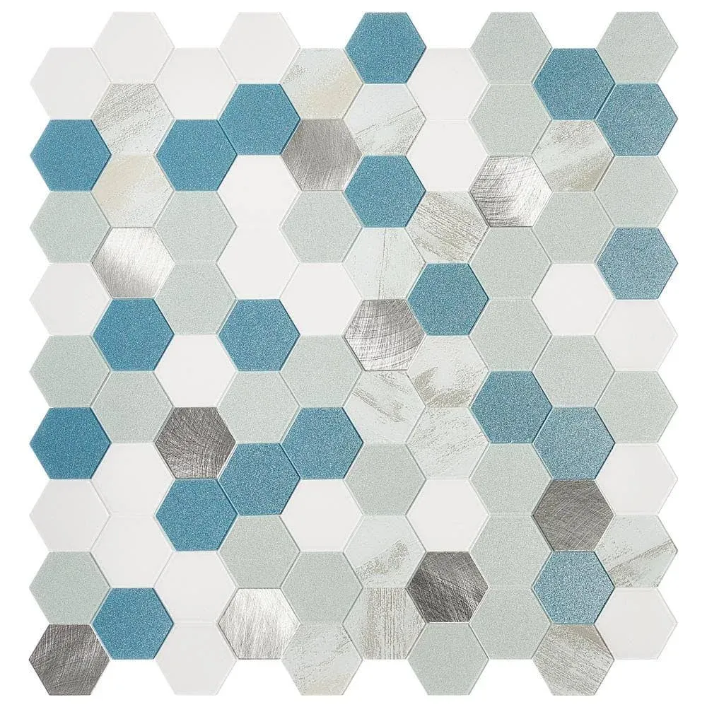 Avant Decor | 8 Tiles | Aluminum Small Hexagons Tiles | Peel and Stick Kitchen Backsplash Tiles | Stick On Wall Tiles | Easy DIY Installation | 11.33” x 10.62”