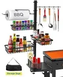 Griddle Caddy With Paper Towel Holder Hook Baskets BBQ Accessories Storage Rack