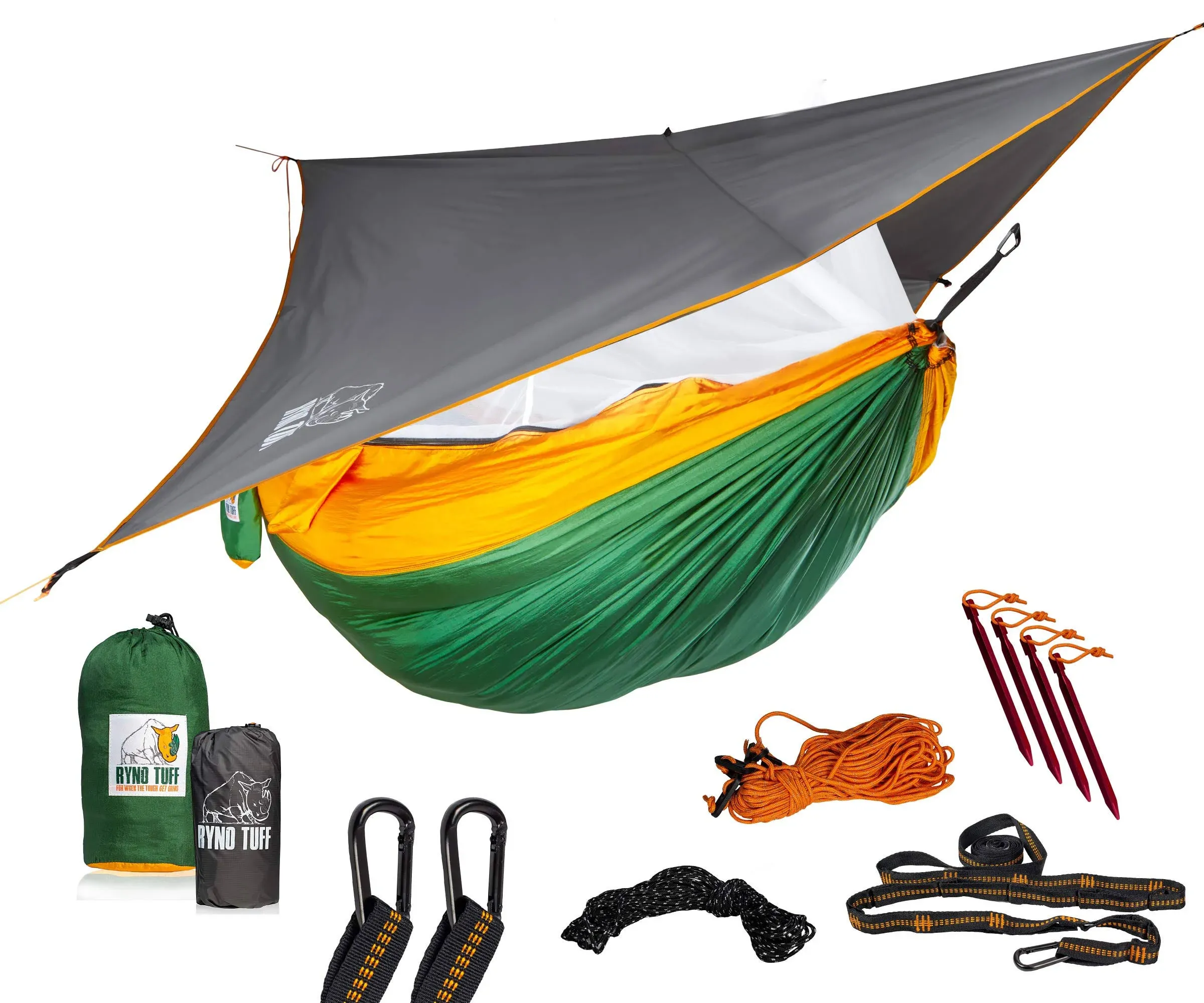 Ryno Tuff Camping Hammock with Mosquito Net and Rain Fly - Double Hammock with