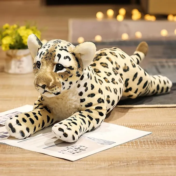 Cheetah Stuffed Animal, 19" Realistic Leopard Stuffed Animal Cheetah Stuffy Leopard Plush Toys Cute Safari Stuffed Jaguar Plush Birthday Valentine for Girls Boys